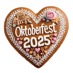 Oktoberfest 2025 gingerbread heart cookie and icing decoration isolated