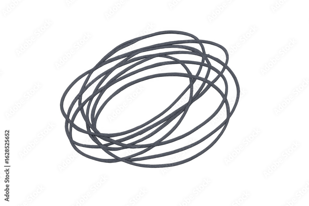 Poster gray string forming overlapping circles on a transparent background, creating a textured abstract pa