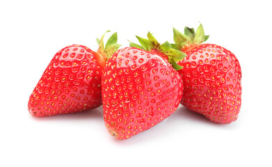 Three fresh ripe strawberries isolated on white