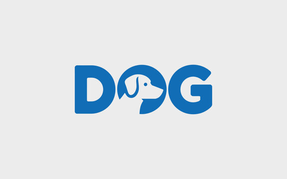 Modern Minimalist Dog Logo with Blue Typography and Canine Silhouette Forming the Letter O &ndash; Clean Vector Design for Pet Brands, Dog Products, Animal Clinics, and Logo Templates.