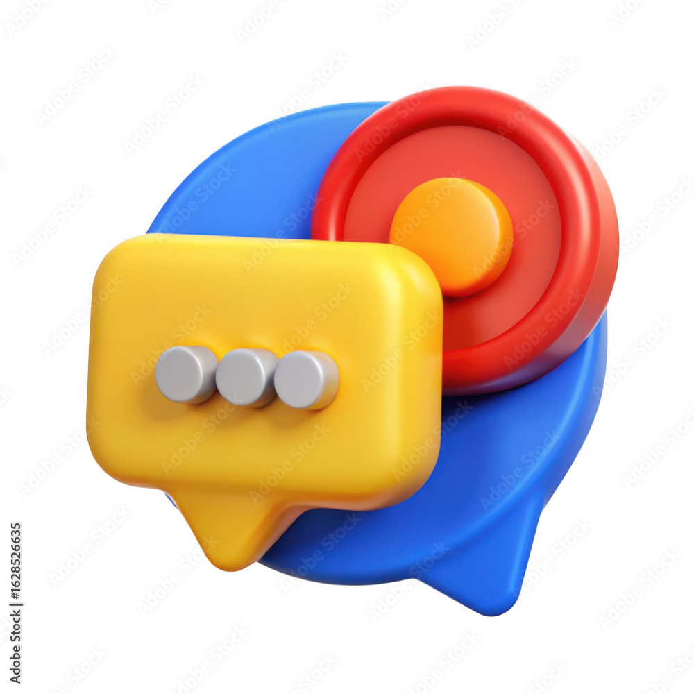 Poster three dimensional chat bubble icon with notification alert isolated on transparent background