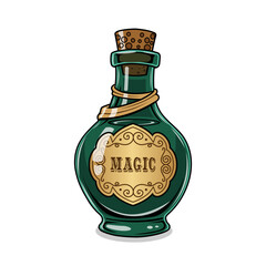 Potion bottle vector illustration, fantasy and magical object design on transparent background
