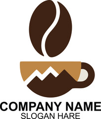 Obraz premium Modern Coffee Cup Mountain Logo Design for Cafe Business