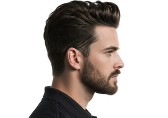 Fototapeta premium Man s profile with stylish haircut and beard isolated on transparent background