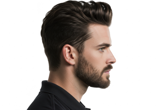 Man s profile with stylish haircut and beard isolated on transparent background