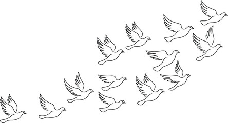 Fototapeta premium A flock of stylized doves in flight forming a graceful upward curve