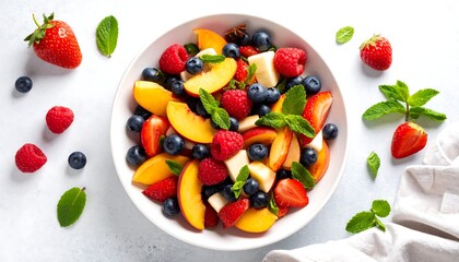 Colorful fruit salad in a white bowl (2)