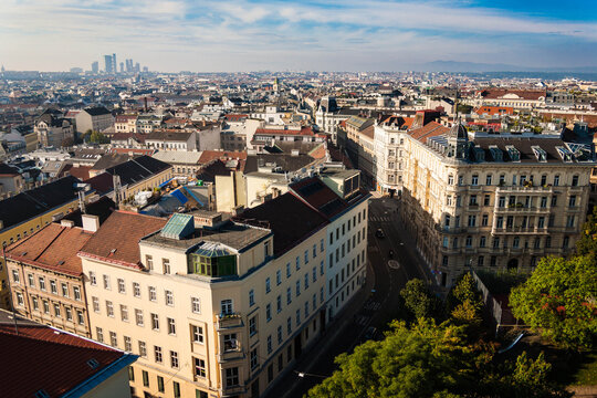 Vienna Cityscape Panorama with Historic Architecture and Rooftop Views - Powered by Adobe