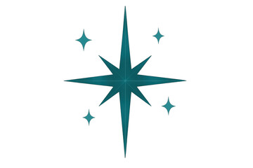 Fototapeta premium Luminous teal north star gleaming amid scattered stellar companions against transparent dark backdrop