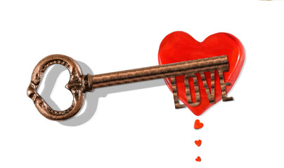 Key unlocks heart filled with love during a romantic celebration on a dreamy evening