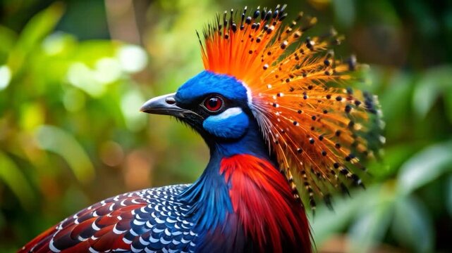 Himalayan Monal Pheasant Displaying Vibrant Plumage in Lush Green Habitat Video
