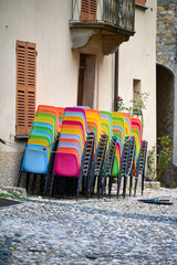 colorful street furniture in Compiano italy