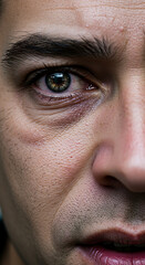 Fototapeta premium Close-up portrait of a man's eye and face, showing detail of skin texture and subtle expression.