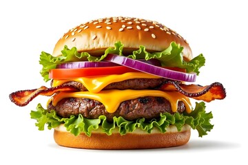 Double cheeseburger with bacon and fresh toppings double burger