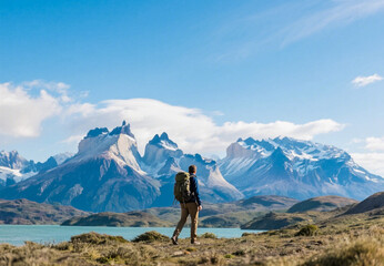 Fototapeta premium hiker on the top of mountain