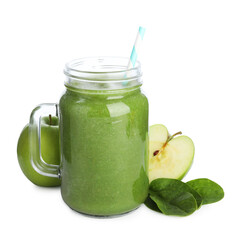 Superfood. Tasty smoothie and ingredients isolated on white
