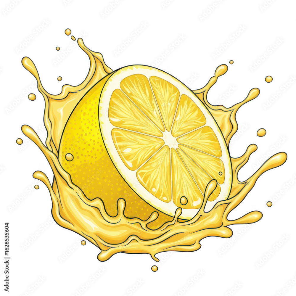 Aufkleber fresh lemon slice splashing in juice isolated on transparent background