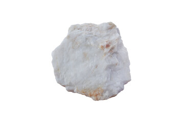 Cut out of  raw white quartz isolated on white background.  Milky Quartz stone.         