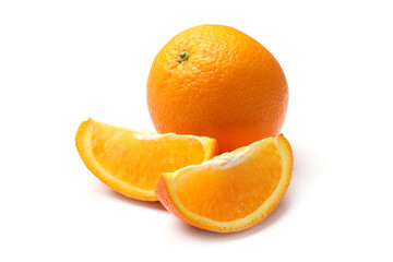 Whole and cut oranges isolated on white
