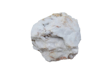 A piece of raw Milky Quartz mineral isolated on white background.	