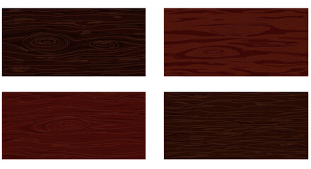 Four square wood grain textures in brown and maroon on transparent background
