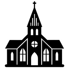 Black church silhouette with cross and windows white