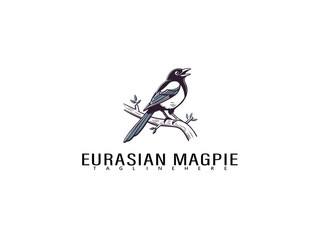 Fototapeta premium Cartoon illustration of a Common Kestrel resting on a branch with minimal lines and decorative leaves, ideal for clean vector design templates and wildlife product branding.