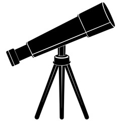 Black telescope on tripod silhouette science