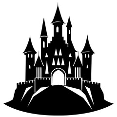 Obraz premium Majestic castle silhouette with pointed towers black