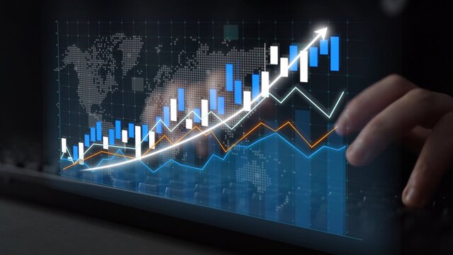 Visual representation of financial growth featuring upward charts and graphs, highlighting data trends in a digital environment focused on business success and investment strategies. Copula