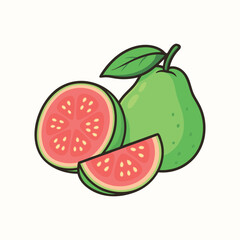 Guava Fruit with Slices Tropical Fruit Design-pink guava