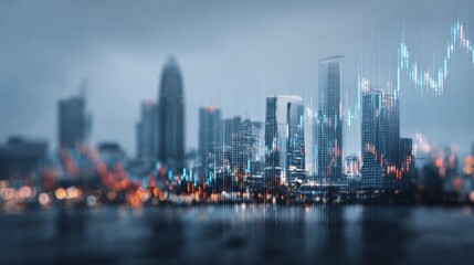 Modern city skyline with digital stock market graph overlay symbolizing financial investment and urban economy