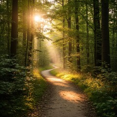 Fototapeta premium Winding Forest Path, Youthful Journey Adventure