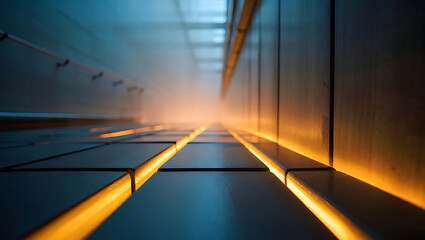 Illuminated Interior Perspective with Geometric Lines and Glowing Light Fixtures Guiding the Eye