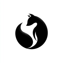 Abstract black silhouette of a fox in a circle.