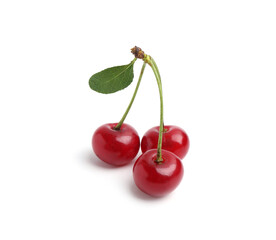Yummy ripe red cherries isolated on white