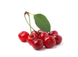 Yummy ripe red cherries isolated on white