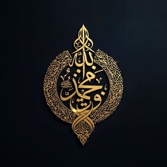 Elegant golden islamic calligraphy of allah on black background, religious art