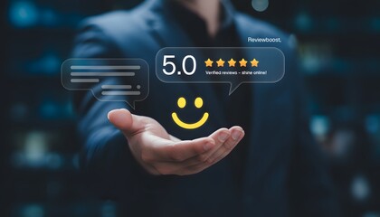 Elevating Customer Service: A person holds a visual representation of glowing reviews, a testament to excellence, conveying the positive impact of exceptional service in the professional arena.