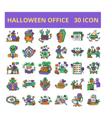 Fototapeta premium Halloween-themed office icons collection with spooky elements and colorful design
