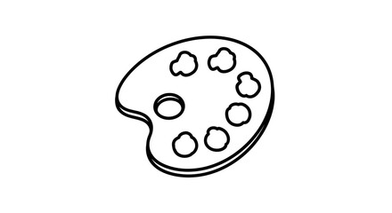 Obraz premium A black and white outline drawing of an artist's palette with multiple paint wells visible clearly