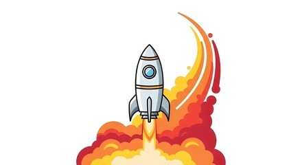 Minimalist Rocket Launch with Stylized Smoke Trail