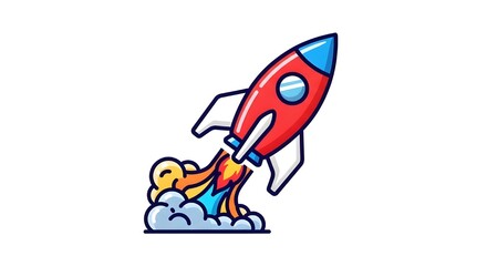 Cartoon Rocket Ship Taking Off at an Angle