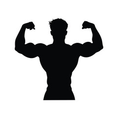 Fototapeta premium Silhouette of a muscular man flexing his biceps in a powerful pose