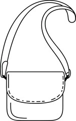 Crossbody bag vector sketch, fashion accessory, minimalist black design, trendy compact purse, modern shoulder bag, stylish flat technical drawing