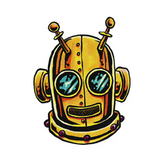 Robot head vintage comic