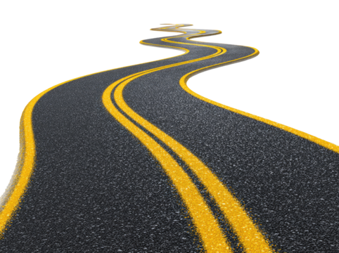Winding asphalt road with yellow lines