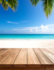 Fototapeta premium Tropical beach scene, wooden deck