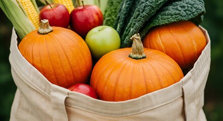 Eco-Friendly Grocery Bag with Autumn Produce