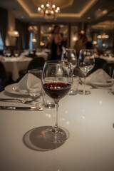 A Glass of Red Wine at a Fine Dining Restaurant
